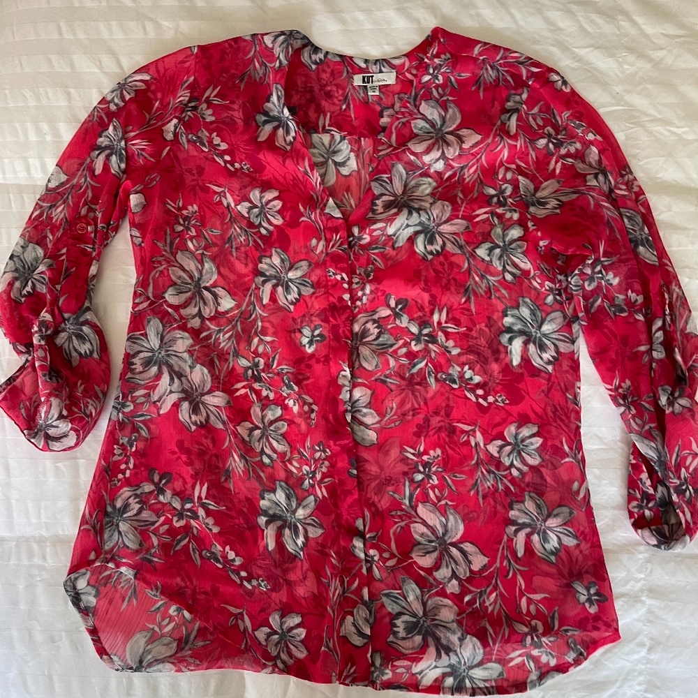Pink Floral Kut from the Kloth Sheer Top